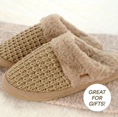 C.C Pattern Knitted Slip-On Slippers With Faux Fur Lining Indoor-Outdoor House For Women in Saudi Arabia