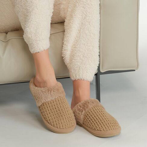 C.C Pattern Knitted Slip-On Slippers With Faux Fur Lining Indoor-Outdoor House For Women in Saudi Arabia