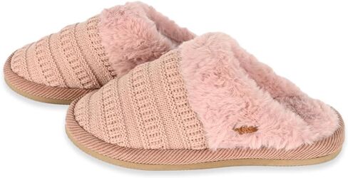 C.C Pattern Knitted Slip-On Slippers With Faux Fur Lining Indoor-Outdoor House For Women in Saudi Arabia