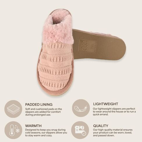 C.C Pattern Knitted Slip-On Slippers With Faux Fur Lining Indoor-Outdoor House For Women in Saudi Arabia