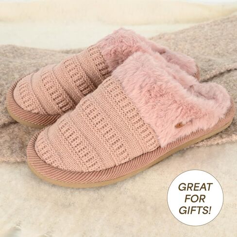 C.C Pattern Knitted Slip-On Slippers With Faux Fur Lining Indoor-Outdoor House For Women in Saudi Arabia