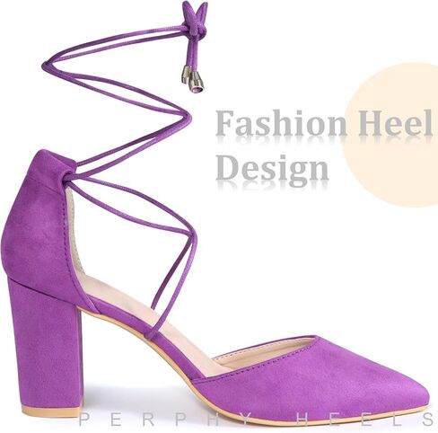 Perphy Pointy Toe Lace Up Chunky Heel Dress Pumps for Women in Kuwait