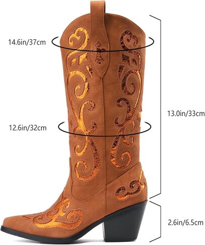 أحذية رعاة البقر في الركبة الغربية للسيدات للنساء للنساء رعاة البقر منتصف العجل الأحذية الأزهار الموجهة in Kuwait