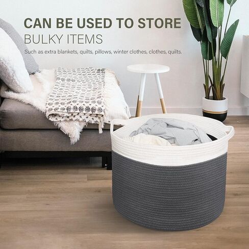 AIVATOBA سلة حبل قطنية كبيرة ، غرفة معيشة سلة بطانية ، سلة تخزين للتنظيم ، سلة ألعاب "× 14" 22 " in Kuwait
