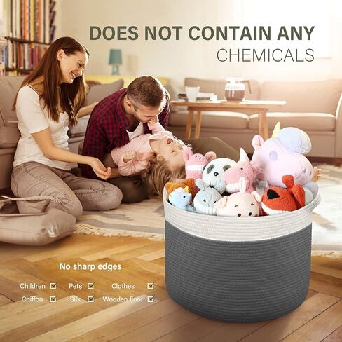 AIVATOBA سلة حبل قطنية كبيرة ، غرفة معيشة سلة بطانية ، سلة تخزين للتنظيم ، سلة ألعاب "× 14" 22 " in Kuwait