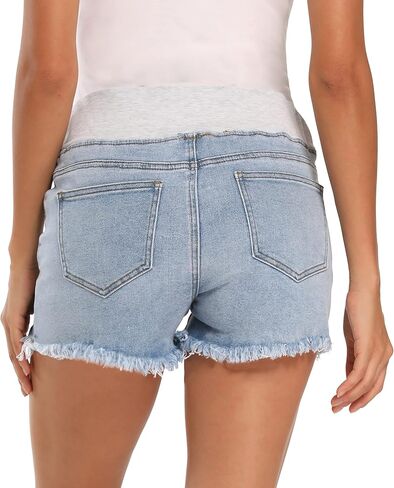V Vocni Maternity Jean Shorts Women's Stretgy Jeans Shorts متراصة in Kuwait
