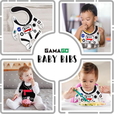 Gamago NASA Baby Bib للتغذية ، والسيلان والتسنين - غطاء القماش لطيف Terry لأولاد الأطفال حديثي الولادة ، والبنات والأطفال الصغار - البضائع والمقتنيات المرخصة رسميًا - 6+ أشهر - للجنسين in Kuwait