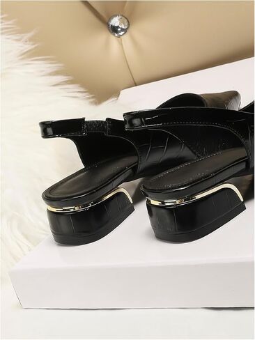 GORGLITTER Women's Black Heels Embossed Point Toe Slide Shoes Ankle Strap Pu Leather Slingback Heels in Saudi Arabia