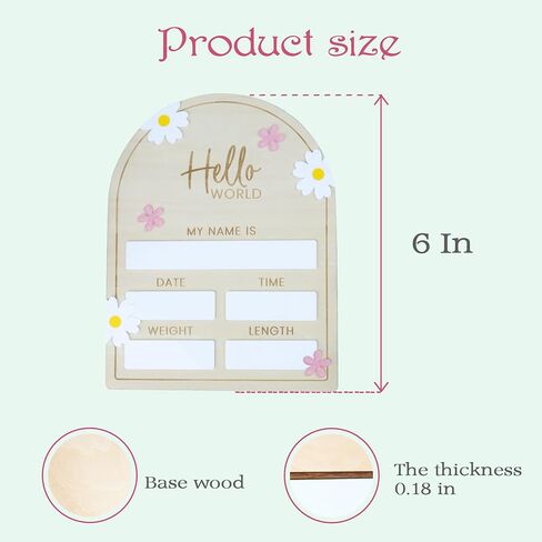 Baby Announcement Sign flower, 8 Inch Wooden Hello World Newborn Welcome Sign Birth Baby Name Plaques for Photo Props Baby Shower Hospital Nursery in Saudi Arabia