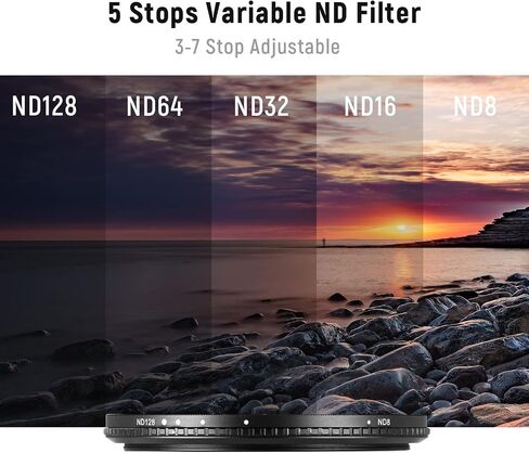 NEEWER 40.5mm Variable ND Filter ND8-ND128 Camera Lens Filter (3-7 Stop) No X Cross Neutral Density Ultra-Slim HD Filter with 30 Multi-Layer Nano Coatings Waterproof, Cleaning Cloth Included in Saudi Arabia