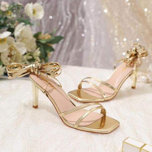 RIBONGZ Womens High Strappy Heels Square Open Toe Ankle Strap Lace Up Heels Stiletto Sexy Heels for Wedding Bridal Prom Party Dress Shoes in Saudi Arabia