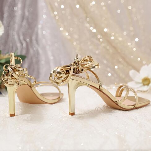 RIBONGZ Womens High Strappy Heels Square Open Toe Ankle Strap Lace Up Heels Stiletto Sexy Heels for Wedding Bridal Prom Party Dress Shoes in Saudi Arabia