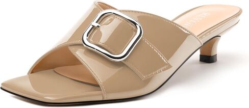 Women's Sandals, Square Open Toe Kitten Low Heels Slide Sandal, Fashion Solid Patent Mules Sandals in Kuwait