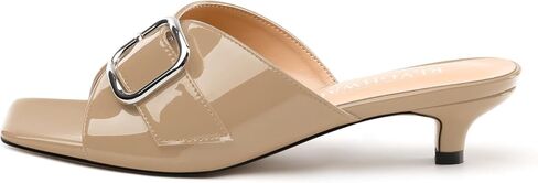 Women's Sandals, Square Open Toe Kitten Low Heels Slide Sandal, Fashion Solid Patent Mules Sandals in Kuwait