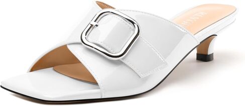 Women's Sandals, Square Open Toe Kitten Low Heels Slide Sandal, Fashion Solid Patent Mules Sandals in Kuwait
