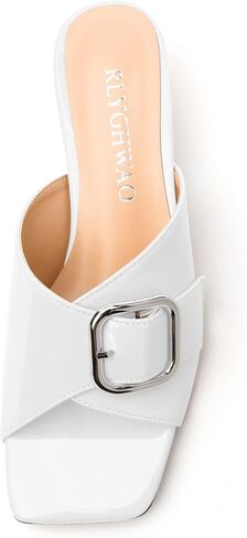 Women's Sandals, Square Open Toe Kitten Low Heels Slide Sandal, Fashion Solid Patent Mules Sandals in Kuwait