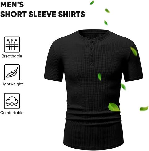 تي شيرت رجالي من JMIERR من Henley مصنوع من القطن برقبة دائرية تي شيرت رياضي للتمرين في صالة الألعاب الرياضية مع زر in Kuwait