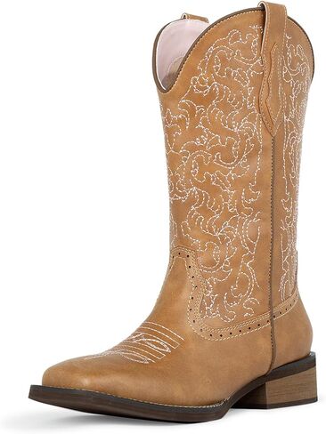 SheSole Cowboy Boots For Women Wide Square Toe Mid Calf Ladies Western Cowgirl Boots in Kuwait