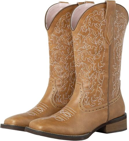 SheSole Cowboy Boots For Women Wide Square Toe Mid Calf Ladies Western Cowgirl Boots in Kuwait