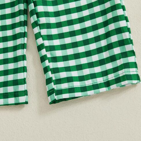 St Patricks Day Baby Girl Boy Outfit Green Shamrock Long Sleeve Shirt Top Plaid Pants Set Saint Patrick's Clothes in Kuwait