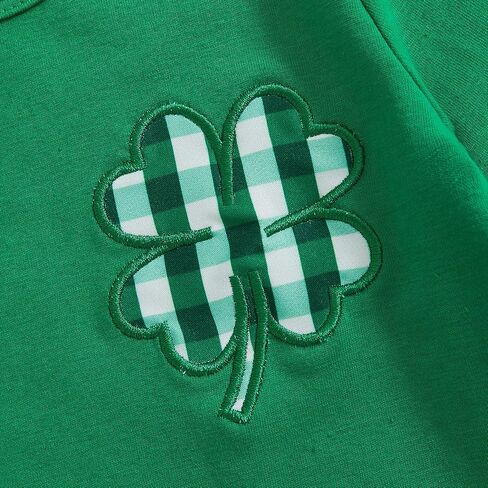 St Patricks Day Baby Girl Boy Outfit Green Shamrock Long Sleeve Shirt Top Plaid Pants Set Saint Patrick's Clothes in Kuwait