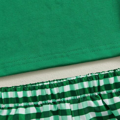 St Patricks Day Baby Girl Boy Outfit Green Shamrock Long Sleeve Shirt Top Plaid Pants Set Saint Patrick's Clothes in Kuwait