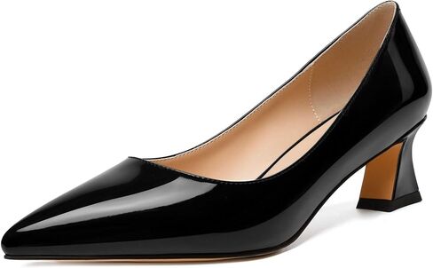 NUMALEO Womens Slip On Evening Patent Sexy Solid Pointed Toe Chunky Low Heel Pumps Shoes 2 Inch in Kuwait