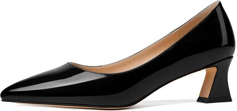 NUMALEO Womens Slip On Evening Patent Sexy Solid Pointed Toe Chunky Low Heel Pumps Shoes 2 Inch in Kuwait