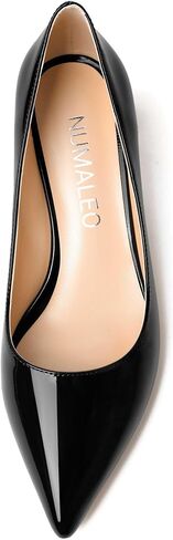NUMALEO Womens Slip On Evening Patent Sexy Solid Pointed Toe Chunky Low Heel Pumps Shoes 2 Inch in Kuwait