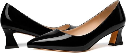 NUMALEO Womens Slip On Evening Patent Sexy Solid Pointed Toe Chunky Low Heel Pumps Shoes 2 Inch in Kuwait