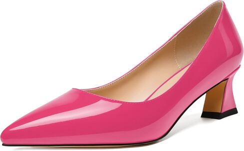 NUMALEO Womens Slip On Evening Patent Sexy Solid Pointed Toe Chunky Low Heel Pumps Shoes 2 Inch in Kuwait