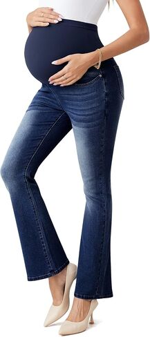 BISUAL Maternity Jeans Over The Belly Slim Stretch Flare Maternity Pants Casual Belly Bell Bottoms Maternity Work Pants in Kuwait