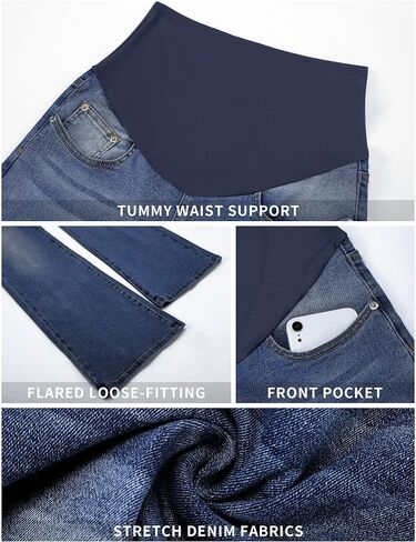 BISUAL Maternity Jeans Over The Belly Slim Stretch Flare Maternity Pants Casual Belly Bell Bottoms Maternity Work Pants in Kuwait