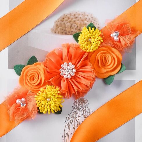 BBTDIN Orange Flower Belly Sash Maternity Orange Floral Flower Belt Orange Maternity Sash SAB01 in Kuwait