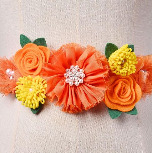 BBTDIN Orange Flower Belly Sash Maternity Orange Floral Flower Belt Orange Maternity Sash SAB01 in Kuwait