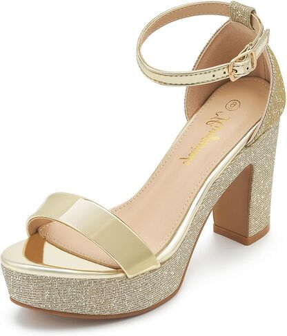 Black Pewter Gold Silver Heels for Women Women High Heels High Heels Summer Heels chunky Glitter Heels Block Block Heel Sandals Heels Open Open Tee Heels Formly for Women 2024 ، Glittergold7.5 in Kuwait
