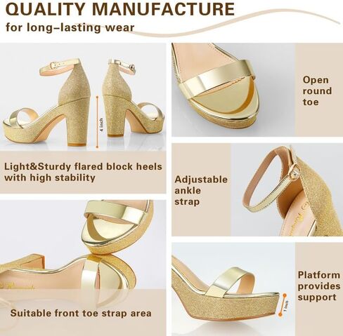 Black Pewter Gold Silver Heels for Women Women High Heels High Heels Summer Heels chunky Glitter Heels Block Block Heel Sandals Heels Open Open Tee Heels Formly for Women 2024 ، Glittergold7.5 in Kuwait