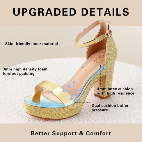 Black Pewter Gold Silver Heels for Women Women High Heels High Heels Summer Heels chunky Glitter Heels Block Block Heel Sandals Heels Open Open Tee Heels Formly for Women 2024 ، Glittergold7.5 in Kuwait