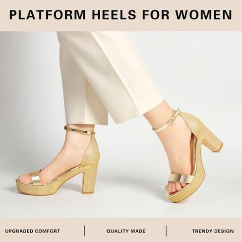 Black Pewter Gold Silver Heels for Women Women High Heels High Heels Summer Heels chunky Glitter Heels Block Block Heel Sandals Heels Open Open Tee Heels Formly for Women 2024 ، Glittergold7.5 in Kuwait