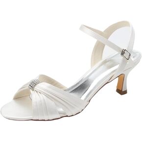 Emily Bridal Women's Silk Like Satin Stiletto Heel Peep Toe Sandals with Crystal