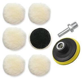 6pcs 3 Inch Polishing Pads Wool Buffing Pad Kit, Car Polishing Pads Drill Buffer Polisher Attachment with M14 Drill Adapter, Hook Loop Polishing Wheel Car Buffing Pads for Drill, Car Polisher