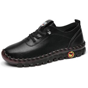 Women's 4D Pain Relief Shoes Comfy Flat Walking Ortho Leather Shoes Soft Non-Slip Oxford Arch Support Casual Flat Shoes (Black,10)
