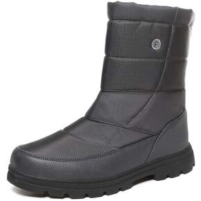 Men Women Winter Snow Boots,Unisex Water-Resistant Mid Calf Boots Zip Up with Fur Lining Outdoor, Gray