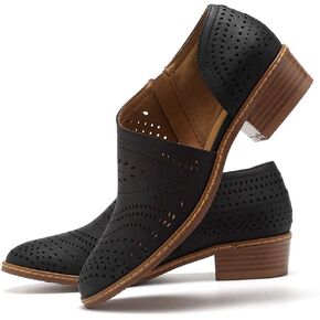 JITUUE Ankle Boots for Women Casual Slip On Loafers Pointed Toe Chunky Block Low Heel Shoes Cut Out Office Dress Comfy Casual Booties