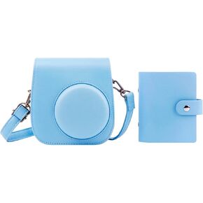 Protective Camera Case for Fujifilm Instax Mini 11 12 9 Instant Camera with Instax Mini Album, Photo Album for Fujifilm Instax Mini Camrea, PU Leather Bag Cover with Removable Adjustable Strar (Blue)