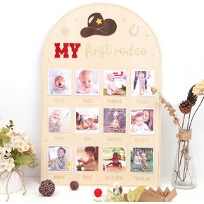 Cowboy My First Rodeo Birthday Board - One Year of Photo Board, Monthly Milestone Wood Photo Board, Cowboy First Birthday Decoration, 1st Birthday Rodeo Party 12 Months Photo Banner