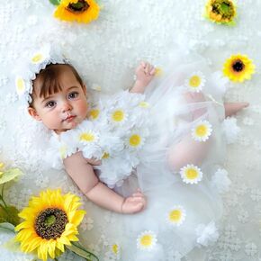 Ylsteed Newborn Photography Outfits Girl Newborn Photography Props Flower Daisy Newborn Infant Photo Shoot Outfits with Headband Girls Newborn Girl Photoshoot Outfits （White 0-1M）