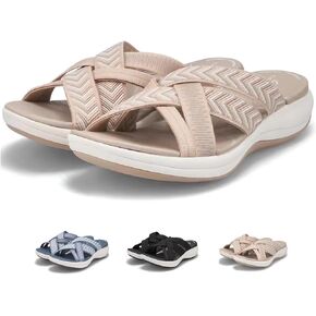 QSKPC heeled-sandals Comfortable Recovery Orthopedic Walking Plantar Fasciitis Slides Sandals for Women with Arch Support Wide Width Slipper