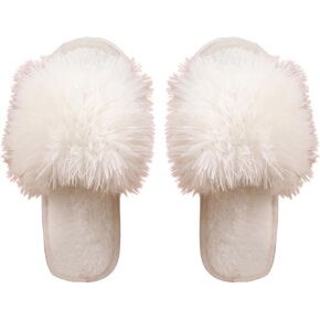 OYOANGLE Women's Fuzzy Slippers Cozy Plush Home Slipper Indoor Outdoor Slide Slipper Bride Gift