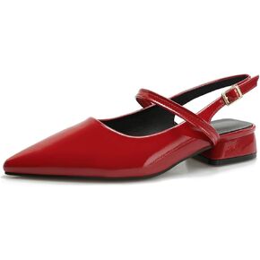 Women's Closed Pointed Toe Slingback Heels with Cross Strap 1 Inch Low Chunky Block Slingback Pumps for Women Dress Evening Party Backless Shoes Patent Leather